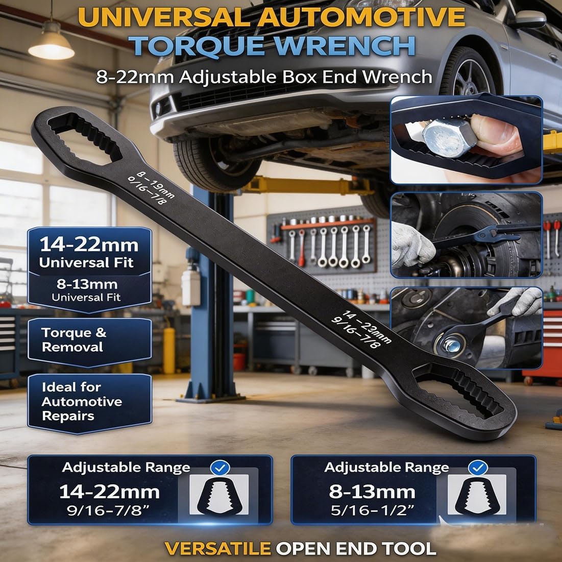 Car Universal Self Adjusting Wrench Tool-Double End, Multi-Functional Adjustable Double-Head Wrench Set, Self-Tightening Torque Wrench 3mm-22mm for Automotive Repair, Home Improvement(3PCS)