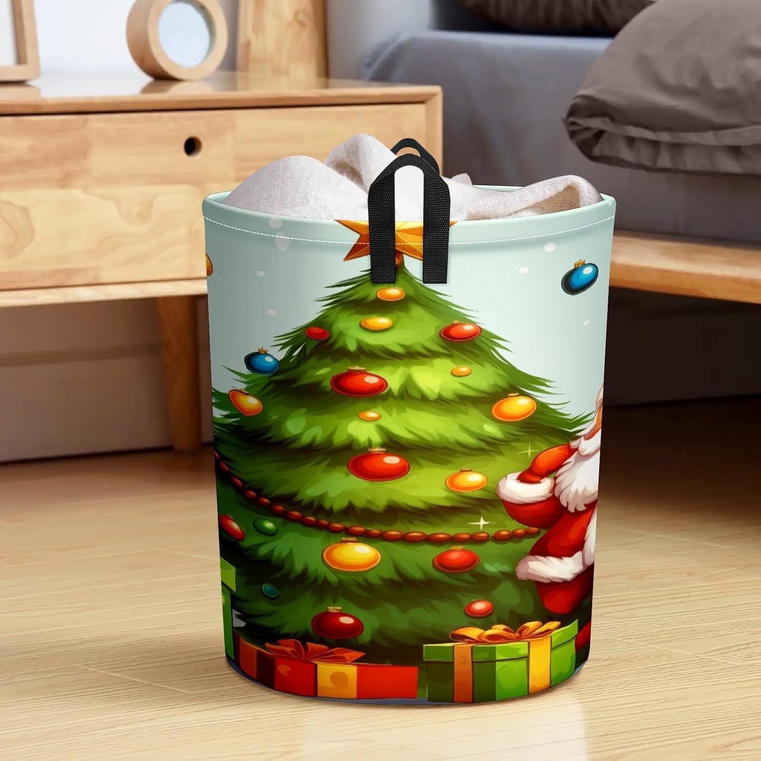 Light Green Santa Claus Gifts Large Laundry Hamper Foldable Waterproof Dirty Clothes Basket Dorm Clean Laundry Baskets