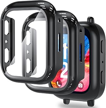 ottpluscase 2 Pack Case for Bark Watch Screen Protector with Tempered Glass for Kids, Overall Protective Touch Sensitive Bumper Cover Case for Bark Watch Black+Black