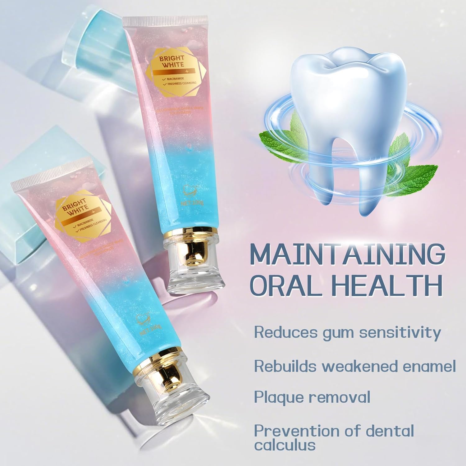 2PC Niacinamide Whitening Toothpaste, Niacinamide Intensive Whiten-ing Toothpaste, Triple Whitening Niacinamides Intensive Toothpastes, Gentle Mint, Fresh Breath, Remove Tooth Stains