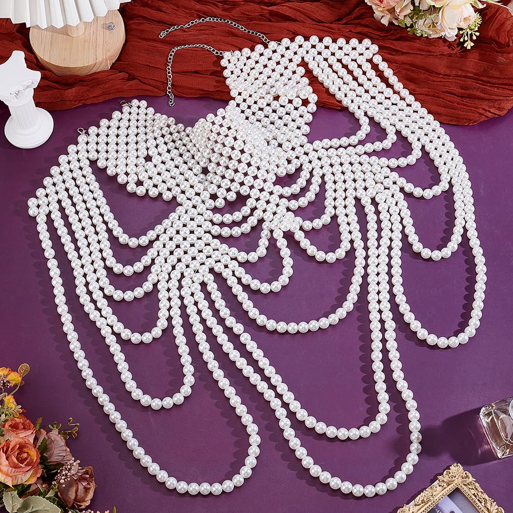 AHANDMAKER 1 chaîne de corps réglable en perles - Blanc - Collier de perles en plastique pour femme - Robe de mariée et décoration de costume - 352 mm