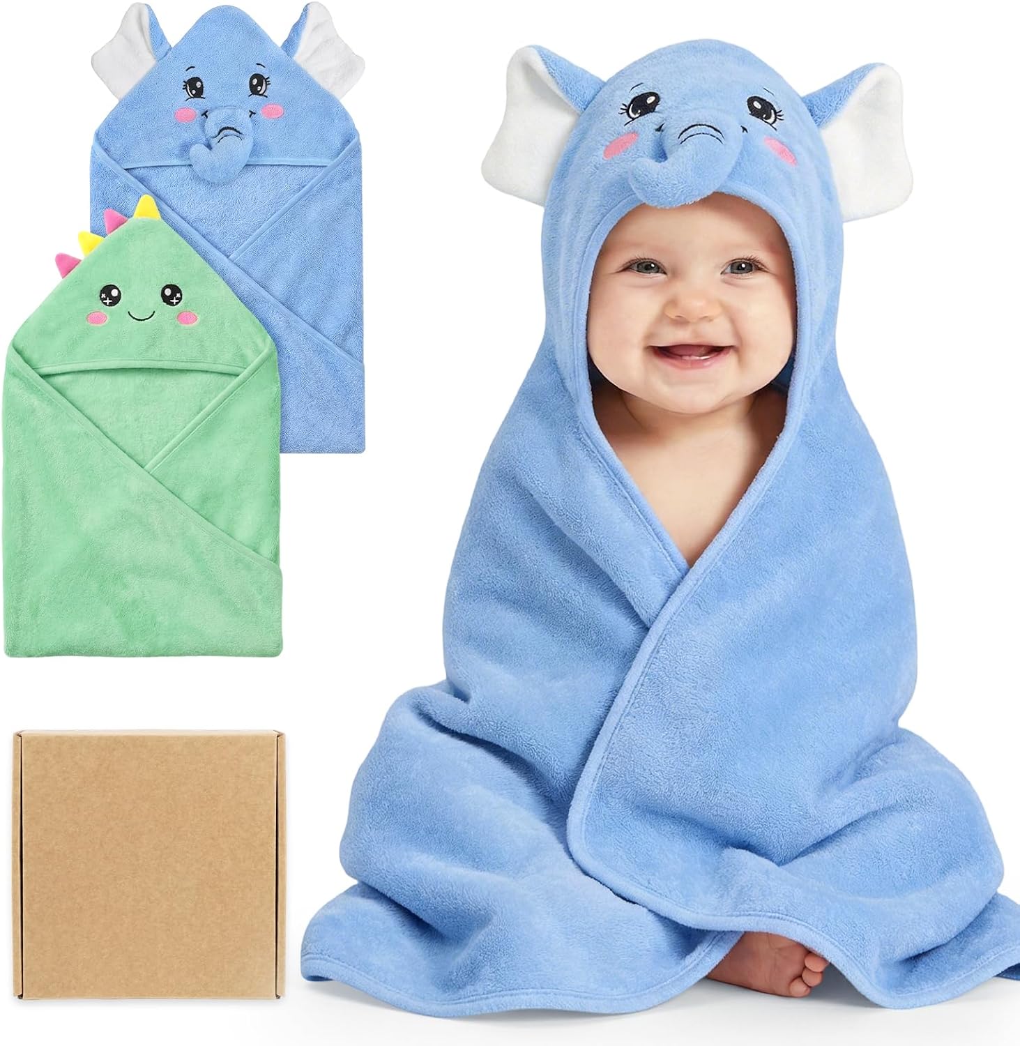 2 Pack Hooded Baby Towels for Newborn, Coral Fleece Baby Bath Towel for Newborn Infant Toddler, Ultra Soft & Lightweight Baby Bath Towels Baby Bath Essentials