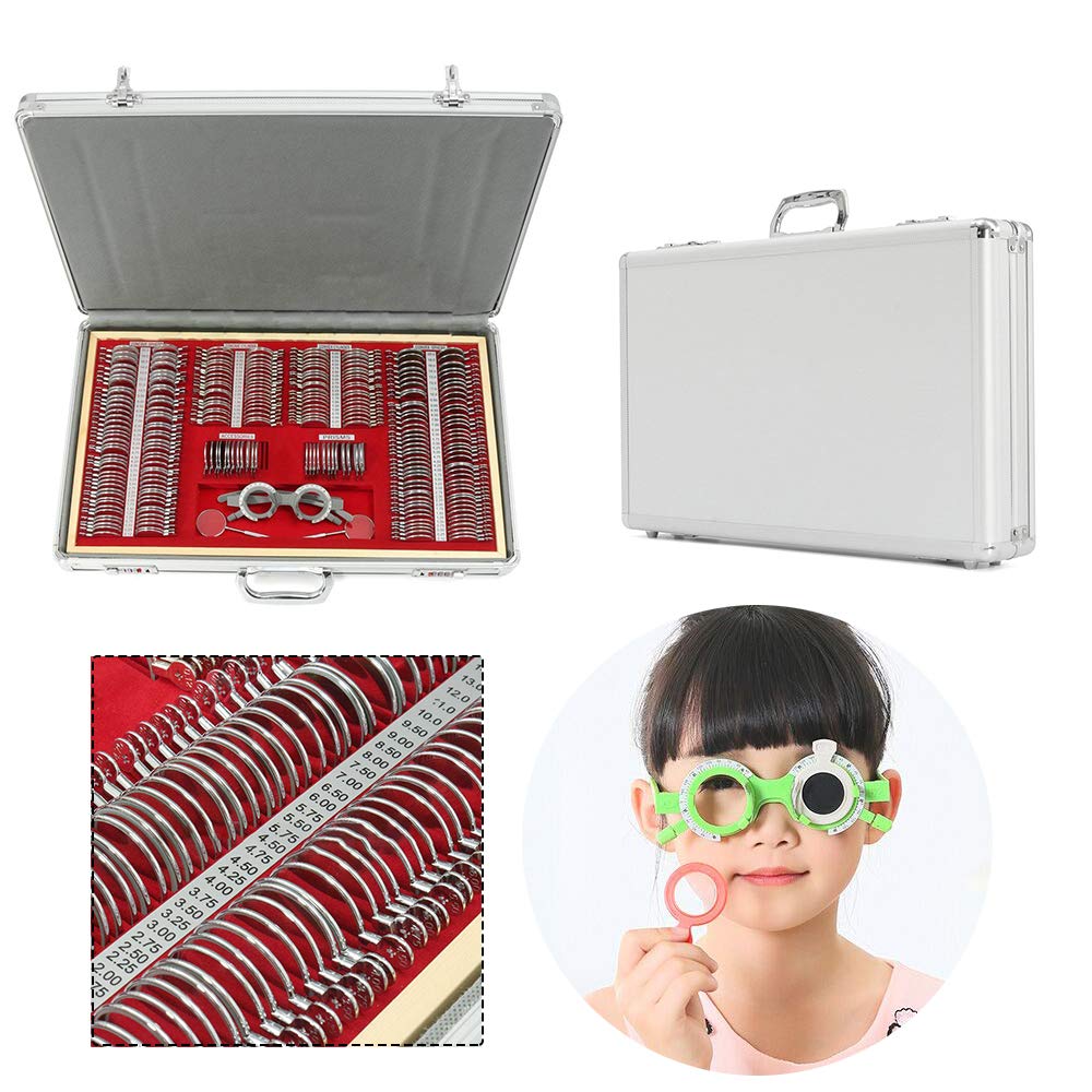 Juego de 266 lentes de prueba de metal para llantas de prueba, kit de optometría, borde de metal, lentes de prueba ópticas, llantas de retinoscopia, lentes de prueba, marco óptico de metal