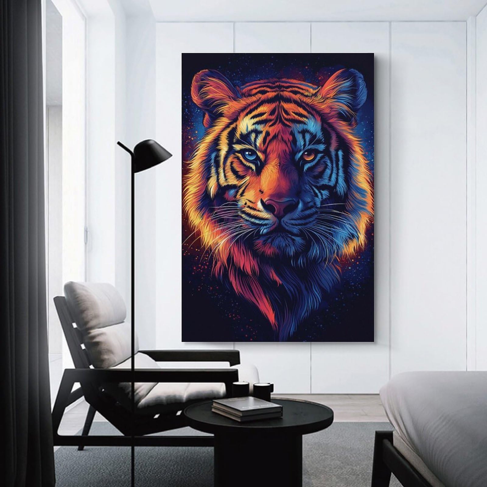 Junmoney Colorful Tiger Portrait Canvas Art Print 08x12inch(20x30cm), for Bedroom Decor, Cosy Corners Or Studios, An Easy Wall Refresh for Bedrooms