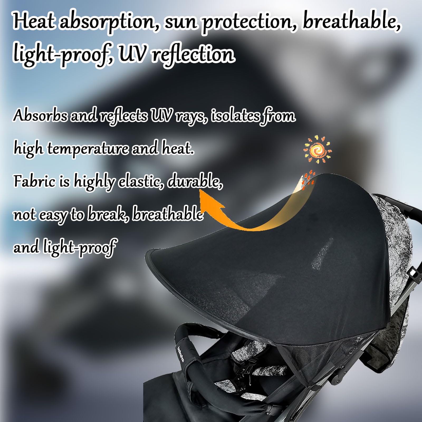 Universal Baby Stroller Sun Cover, Pram Buggy Sunshade and Blackout Blind, Foldable Adjustable Sun Protection Canopy - Image 3