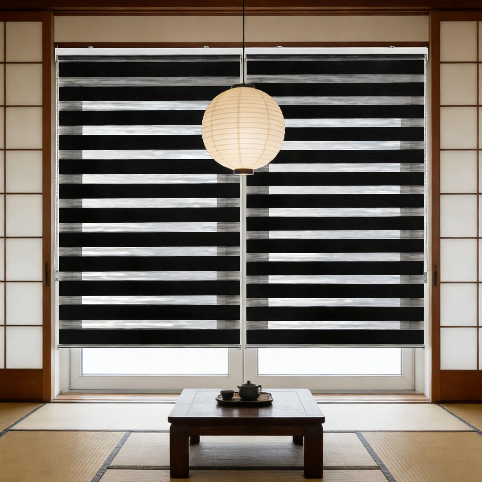 Doppelrollo Klemmfix Ohne Bohren 65 x 145 cm Blickdicht Oder Transparent, Ohne Bohren Möglich, Doppelrollo Wandmontage Rollos für Fenster, Duo Rollos für Fenster & Türen, Schwarz