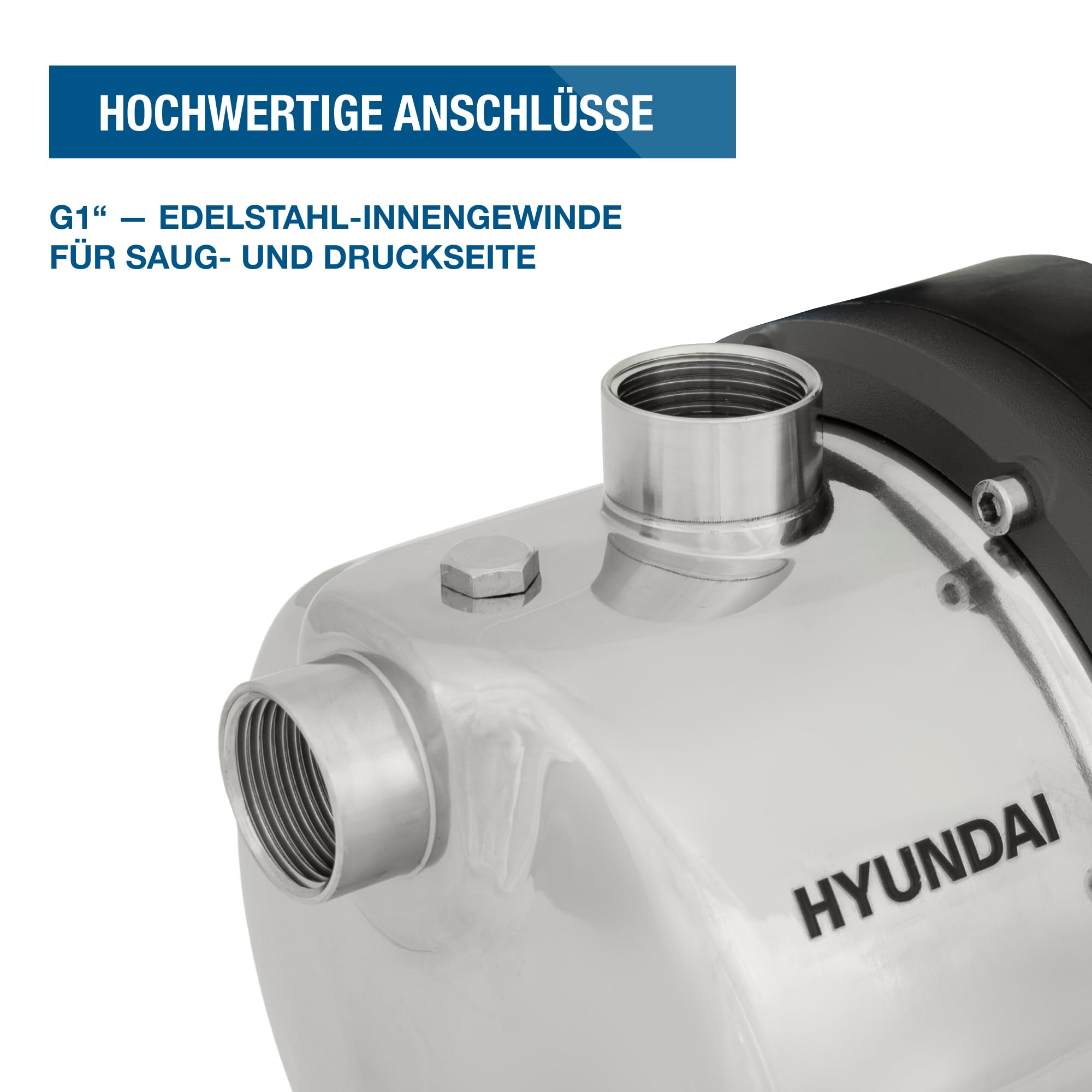 HYUNDAI Hauswasserwerk HWW12050-IN | 1200 W, 19 L INOX-Kessel | Fördermenge 5.000 l/h, Förderhöhe: max. 50 m | autom. Druckschalter, Edelstahl-Pumpengehäuse