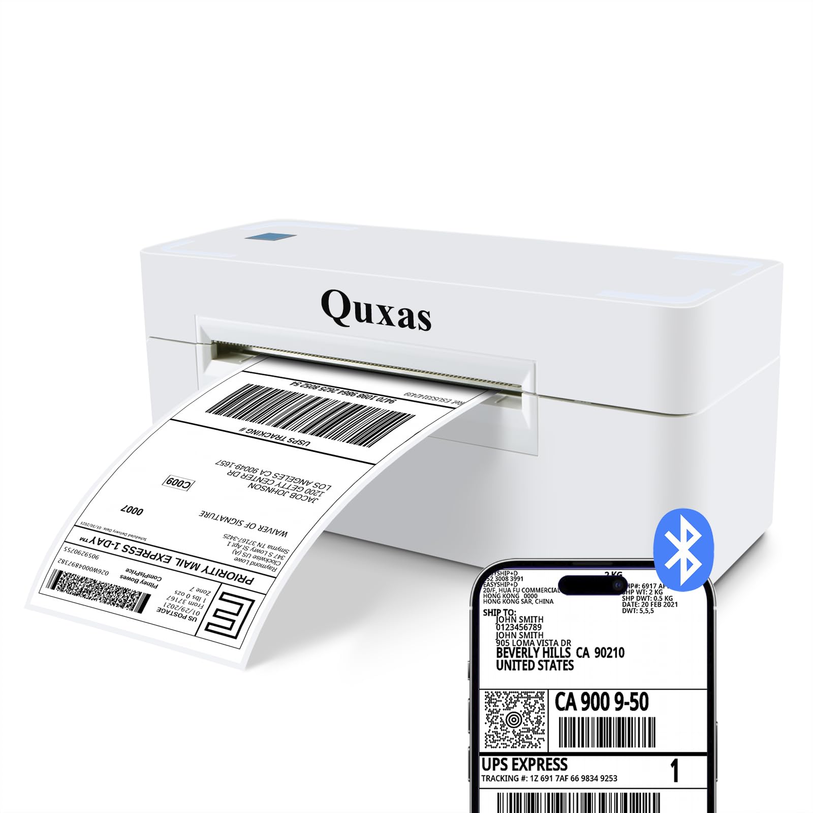 quxas Bluetooth Thermal 4x6 Label Printer - Inkless, Portable, Compatible with Android, iPhone, Windows - Multi-Platform Compatible - for Ebay, Amazon