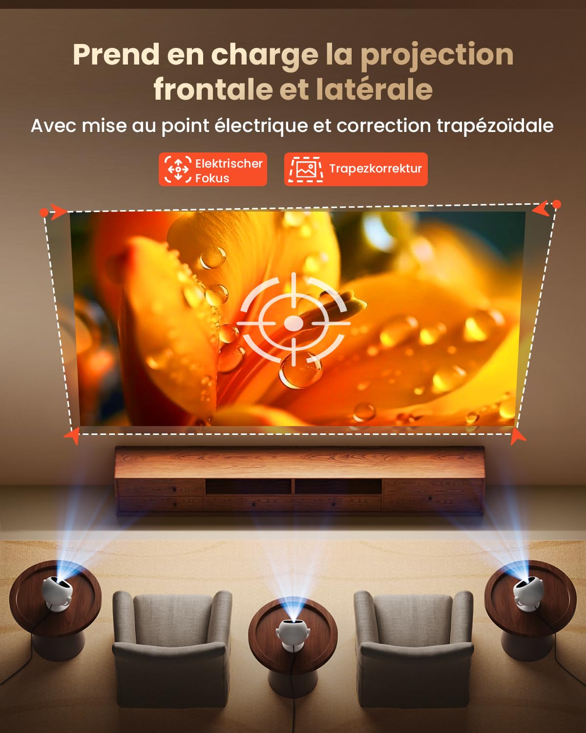 GEEKERA Vidéoprojecteur 2026 avec Android OS, 1080P Natif Supporte 4K, Projecteur Vidéo Portable avec Netflix Intégré, WiFi Bluetooth, 400 ANSI, Focus Électrique/Keystone Auto, Home Cinéma