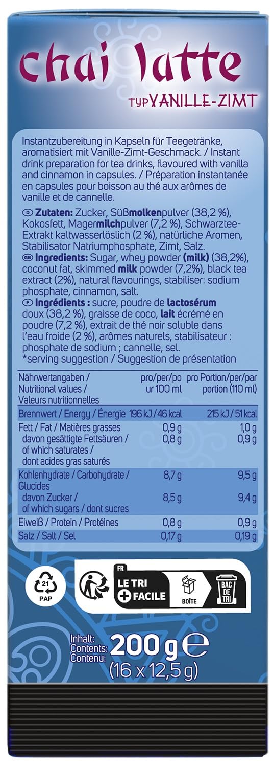 KRÜGER Chai Latte Vanille-Zimt Kapseln, kompatibel mit K-fee und ALDI EXPRESSI* Kapselmaschinen, Instantzubereitung für Milchtee, 96 Kapseln