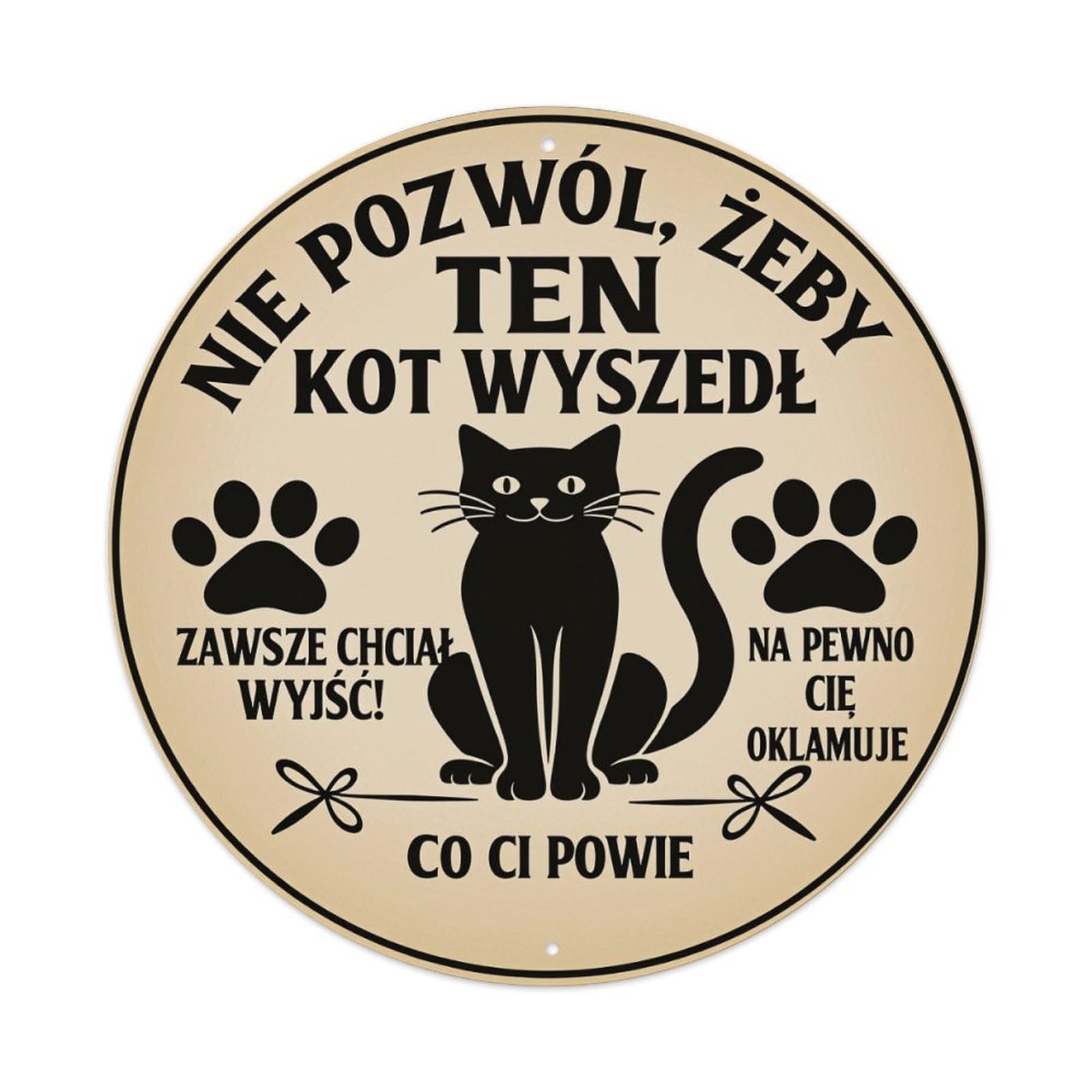 Black Cat Paw Prints Text Vintage Round Tin Sign Retro Metal Wall Decor Metal Poster, Home Bar Garage Cafe Wall Art Decoration 8x8Inches