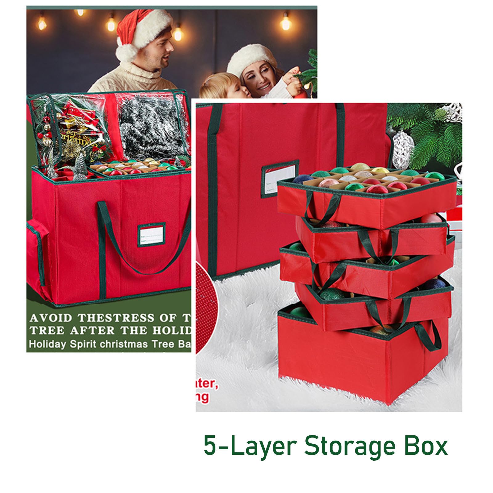 ENEN Weihnachtskugeln Aufbewahrung, 80 Fächer Weihnachtskugelboxen, 600D Oxford-Gewebe Aufbewahrungsbox Weihnachtskugeln mit Deckel, Griffen, Verstellbaren Trennwänden (Schwarz,71x31x45cm)