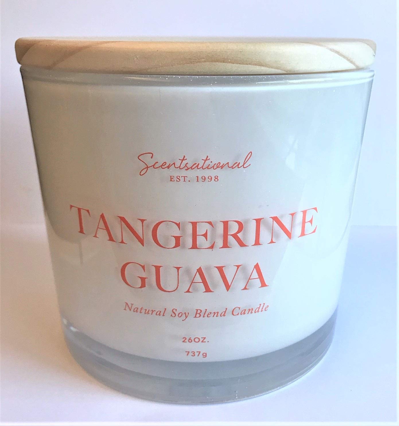 Natural Coconut + Beeswax Scented Candle Tangerine Guava White Jar with Orange Text, 26 Oz.