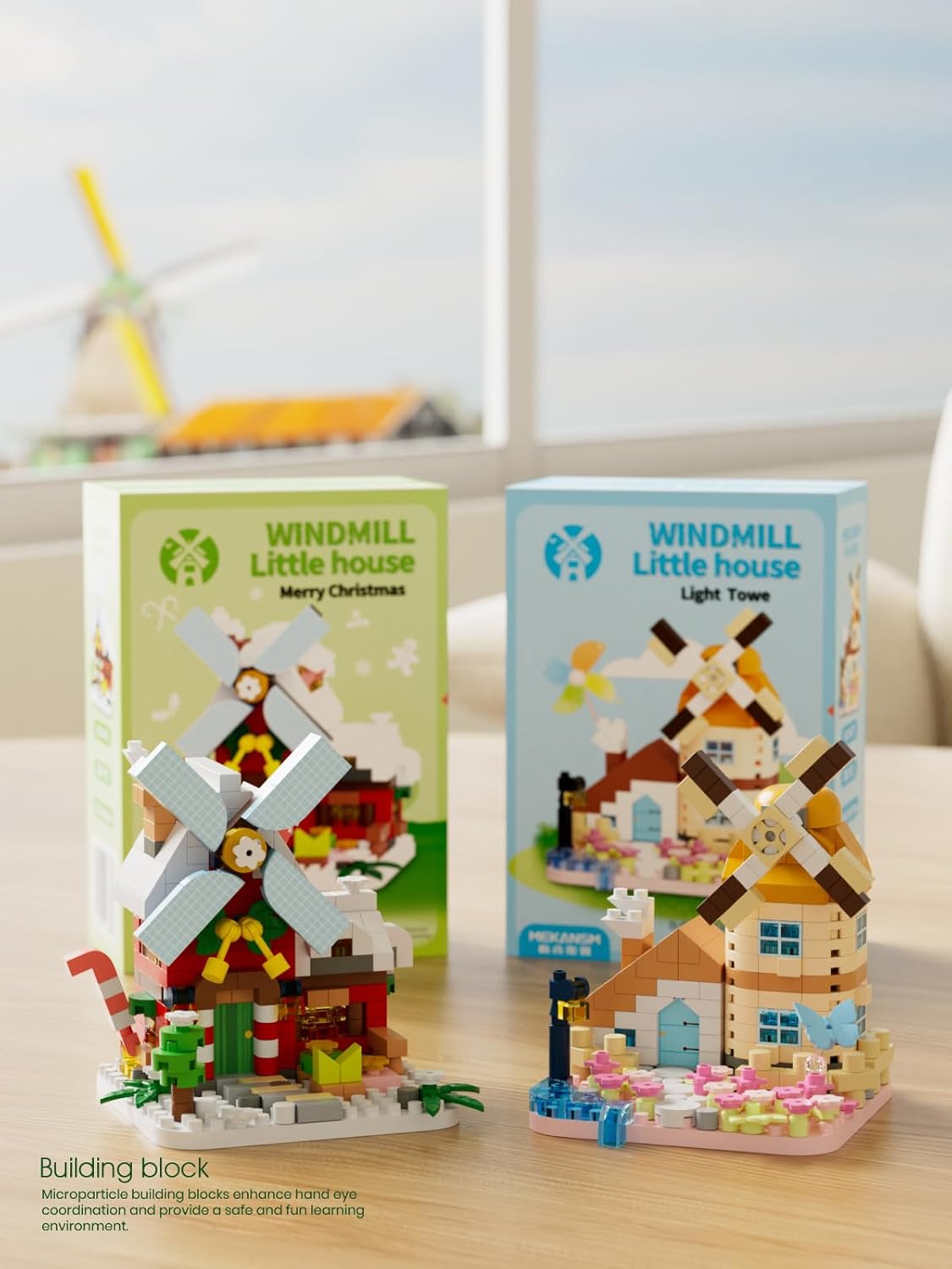 Christmas Snow Mini Windmill Cottage Micro Building Set Miniature House Block Toy with Construction Model for Adults Teens Birthday Gift
