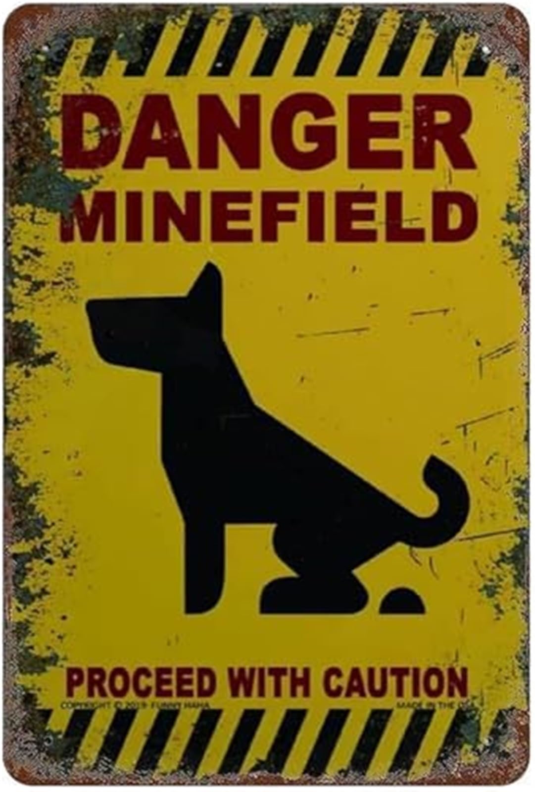 UYCUODLUY Dog Danger Minefield Proceed With Caution Classic Tin Sign Funny Yard Decor for Home Garage Man Cave 8 X 12 in