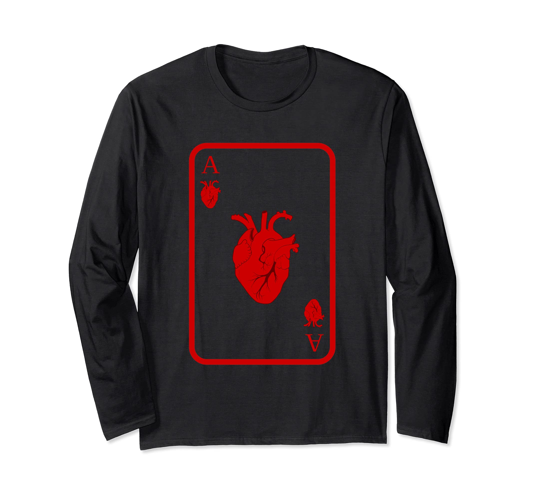 Ace Hearts Anatomic Heart Poker Blackjack Casino Outfit Long Sleeve T-Shirt
