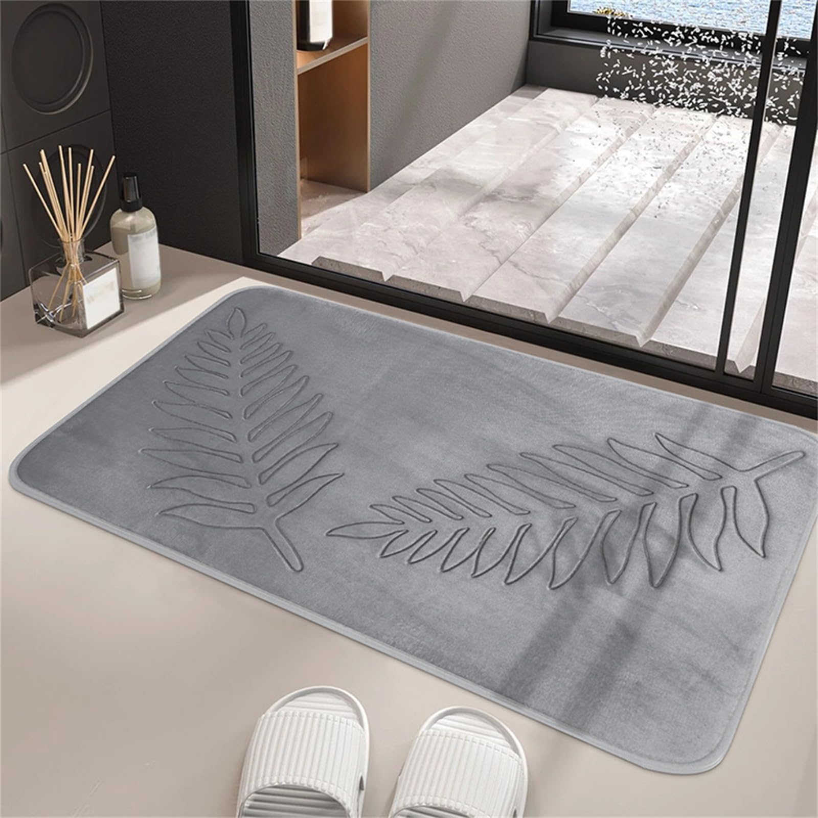 Set di 2 tappeti da bagno ultra morbidi in memory foam, spessi, per lavello e doccia, assorbenti e confortevoli, colore grigio chiaro, 60 x 90 cm