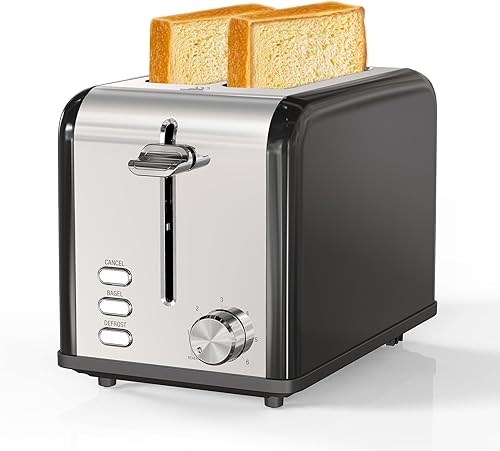 Simple Deluxe Tostadora de 2 rebanadas, 3 funciones y 6 ajustes de tostado, ranura extra ancha y bandeja extraíble para migas, para pan y gofre,