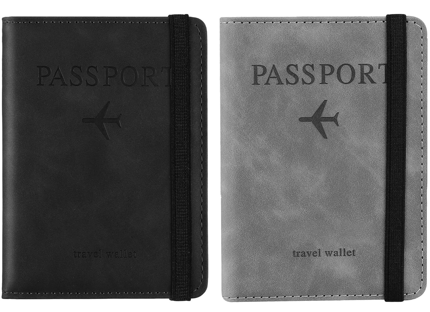 Couple 2 Pcs Passport Holder Passport Cover with Credit Card Slot and BoardingPass Slot Bi-Fold Passport Wallet Case Book Travel Must Have, RFID Blocking Leather-Combo Unisex (Black+Gary)-image-15
