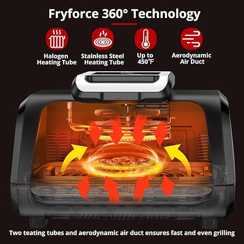 Miniatura 2 de Combo de freidora de aire para interiores, parrillas combinadas 7 en 1 de 4 cuartos con ventana transparente, 1750 W, parrilla de aire eléctrica sin