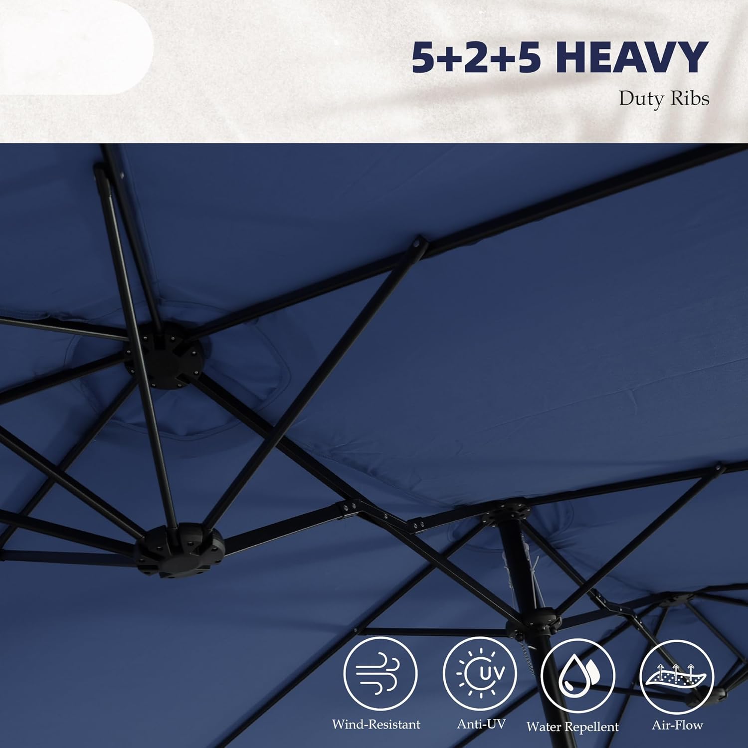 PHI VILLA 13 ft Outdoor Patio Umbrella, Large Rectangular Double Sided Market Table Twin Umbrellas with Crank Handle for Deck Pool, Navy Blue