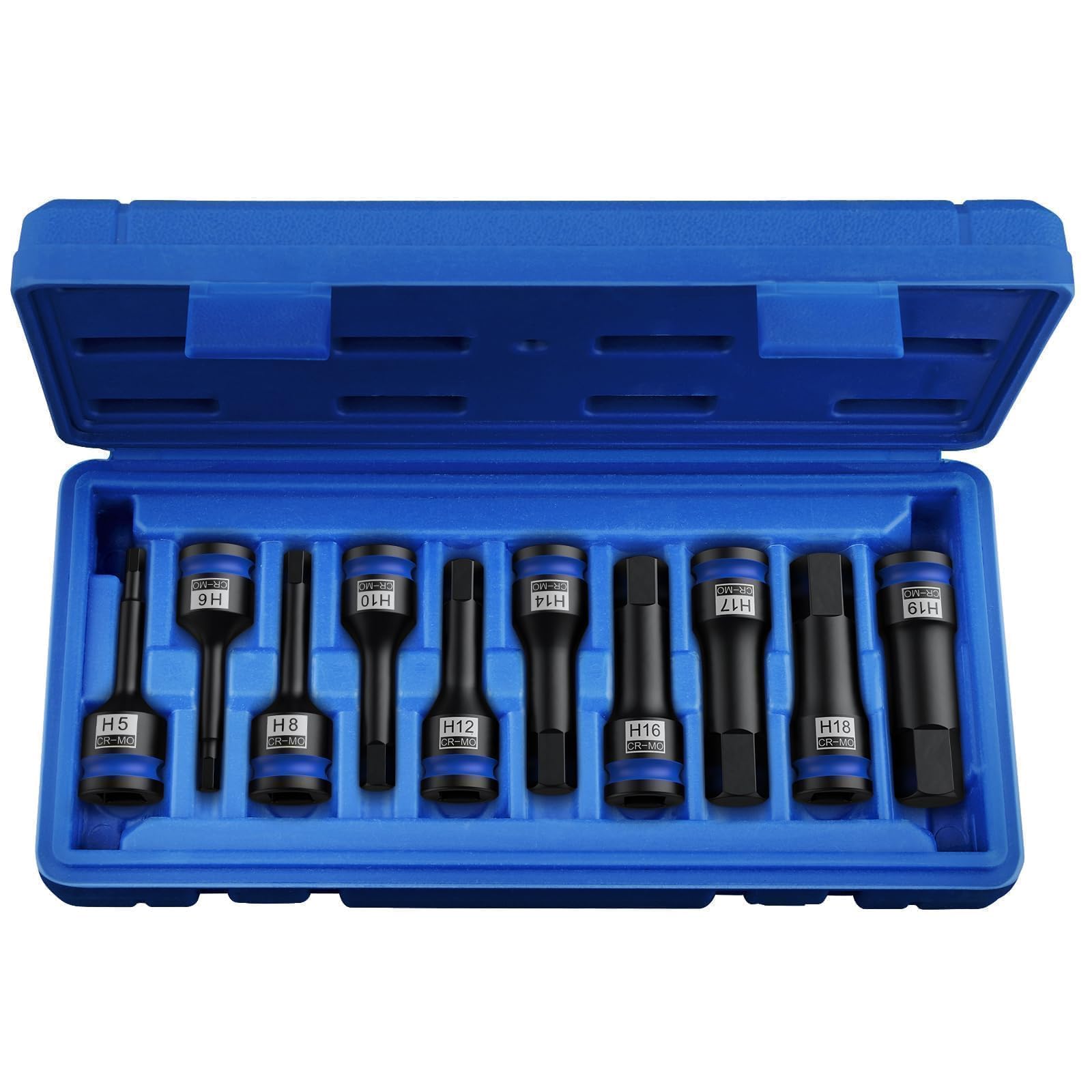 Juego de 1/2" Llaves de Vaso Hexagonales 42CRMO 5-19mm Métricas Llaves de Vaso de Impacto para Garaje Taller de Reparación de Automóviles
