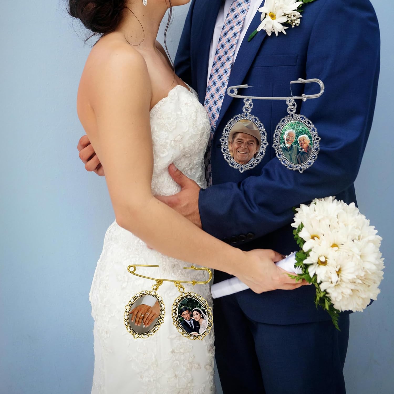 Wedding Bouquet Photo Charm Bouquet Charms for Wedding Memory Bridal Lacy Oval Bridal Angel Charm Double Pendant Style Memorial Photo Charm You Are Always in My Heart Charm Pin with Photo Resizer - Image 6