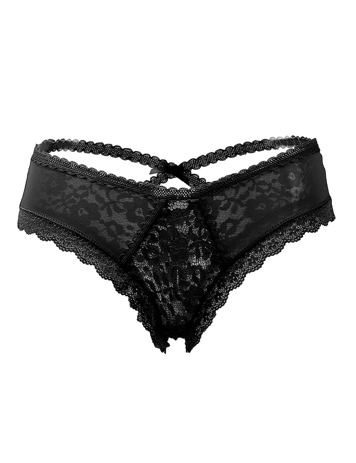 ohmydear Women's Plus Size Sexy Lace Thong Floral Underwear Criss Cross Bikini Panties Tangas Briefs XS-4XL: X-Large-XX-Large 1pack-black