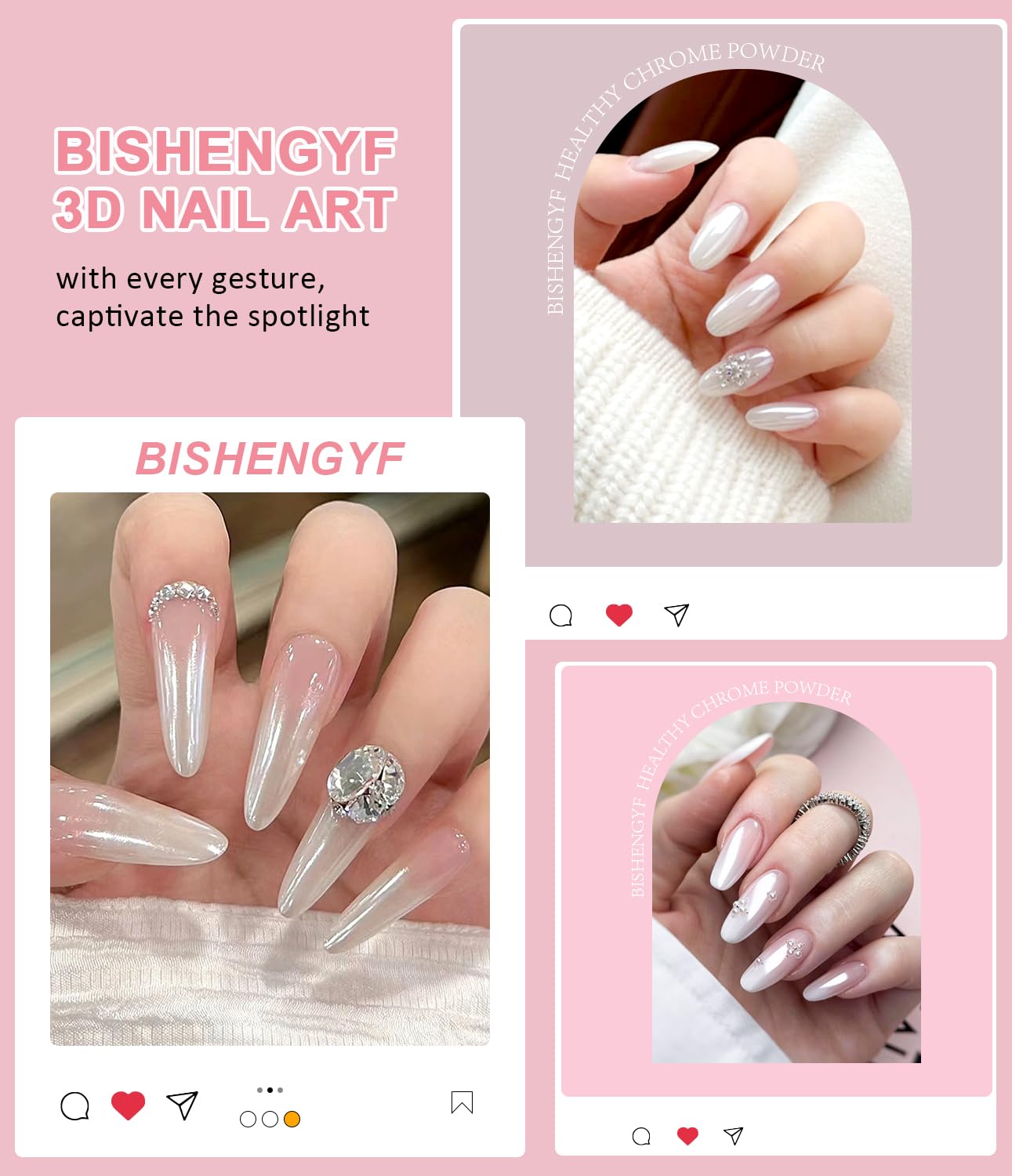 Poudre Chrome Ongle Nacrée - Rose Effet FéErique Poudre Ongle, Aurora Blanche Perle Chrome Ongle Effet Glace Transparente, Paillettes Ongles Effet Miroir Sirene Ongle, Nail Art DIY