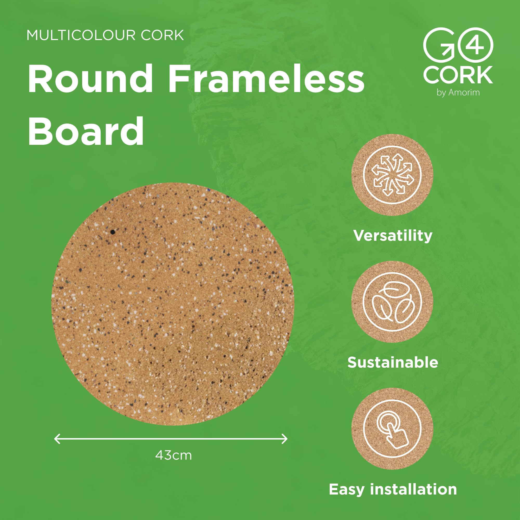 Go4Cork Round Frameless Premium Cork-Laminated Foam Core Bulletin Board- 16.9" x16.9", Lightweight Double-Sided Memo Board - Image 2