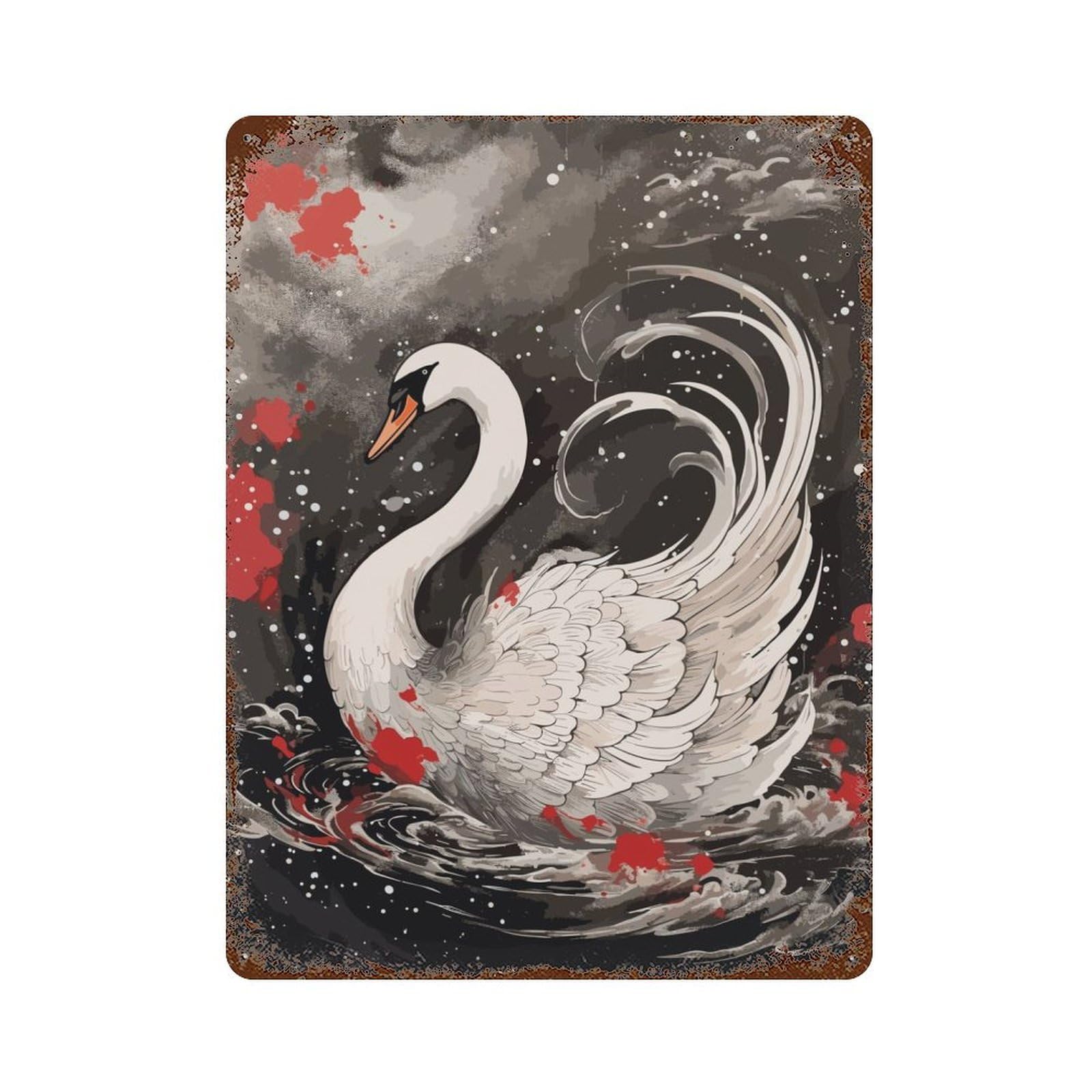 Swan Japanese Painting Vintage Rust Metal Sign 15.7"x11.8", for Basement, Hobby Room And Garage Decor, Farmhouse Wall Decor