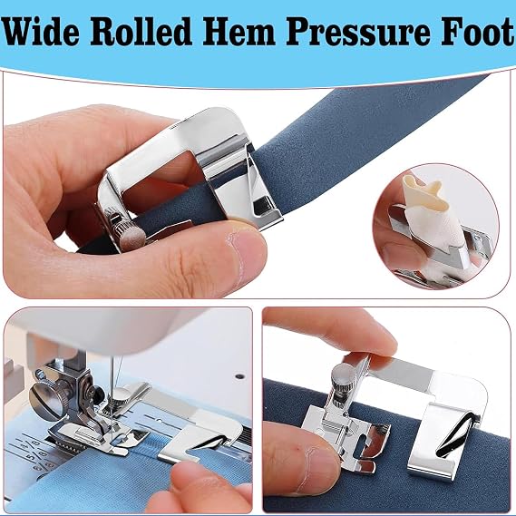 3 Sizes Wide Rolled Hem Pressure Foot Presser Feet Hemmer Foot Set 1/2 Inch, 3/4 Inch, 1 Inch for Brother Singer and Other Low Shank Sewing Machine Supplies