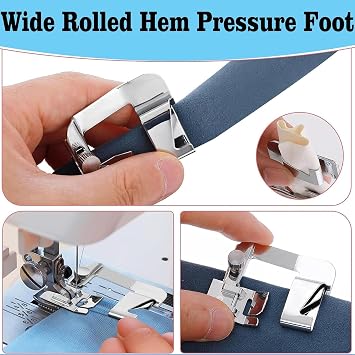 3 Sizes Wide Rolled Hem Pressure Foot Presser Feet Hemmer Foot Set 1/2 Inch, 3/4 Inch, 1 Inch for Brother Singer and Other Low Shank Sewing Machine Supplies
