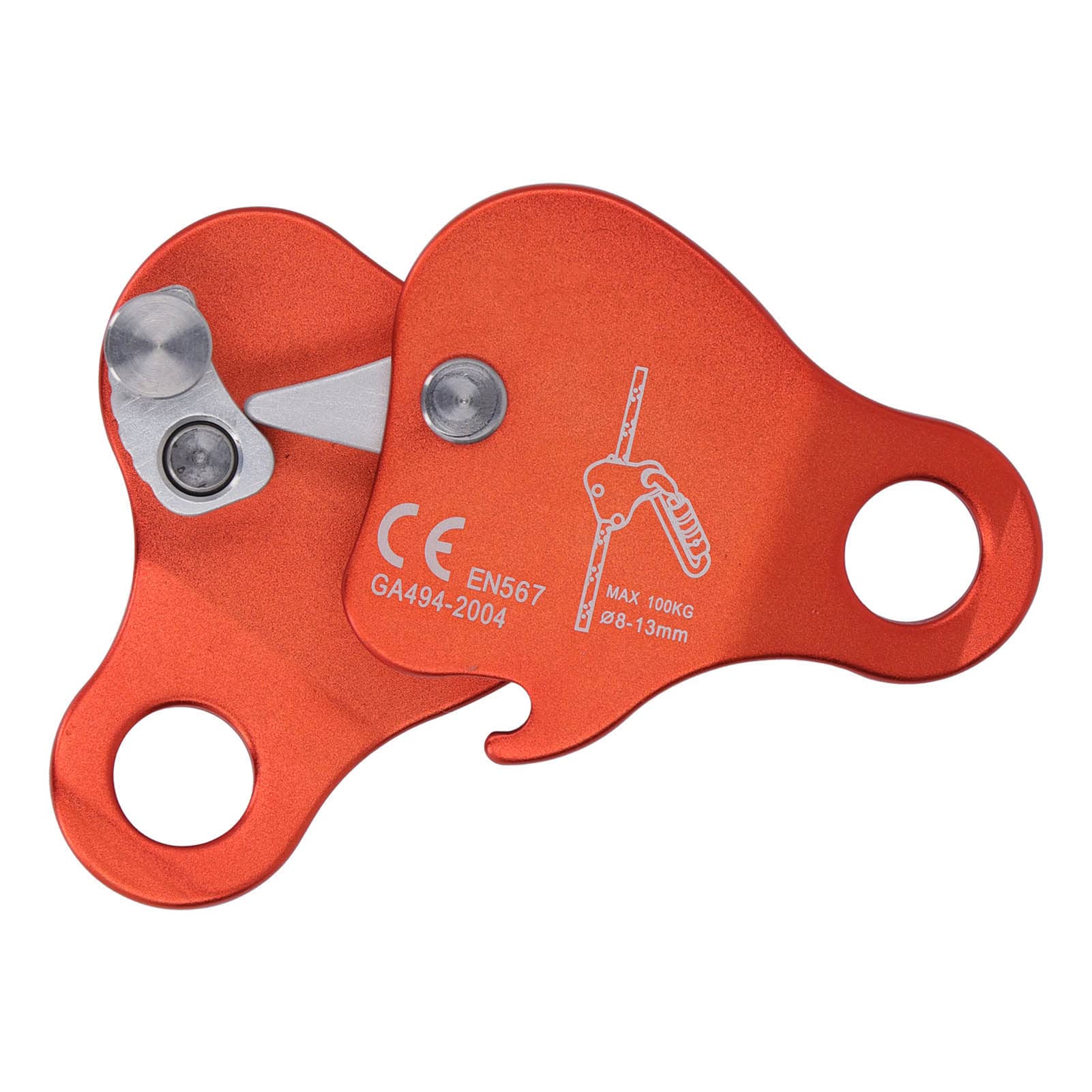 Kletterseilgreifer aus Aluminiumlegierung - Selbstsichernder Klettersteigklemme f¨¹r 8-13 Mm Seile, Professionelles Klettern im Freien, Orange Design, Sicherheitsklemme f¨¹r Outdoor Activities