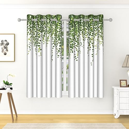 Green Leaves Blackout Curtains Spring Eucalyptus Watercolor Botanical Curtains for