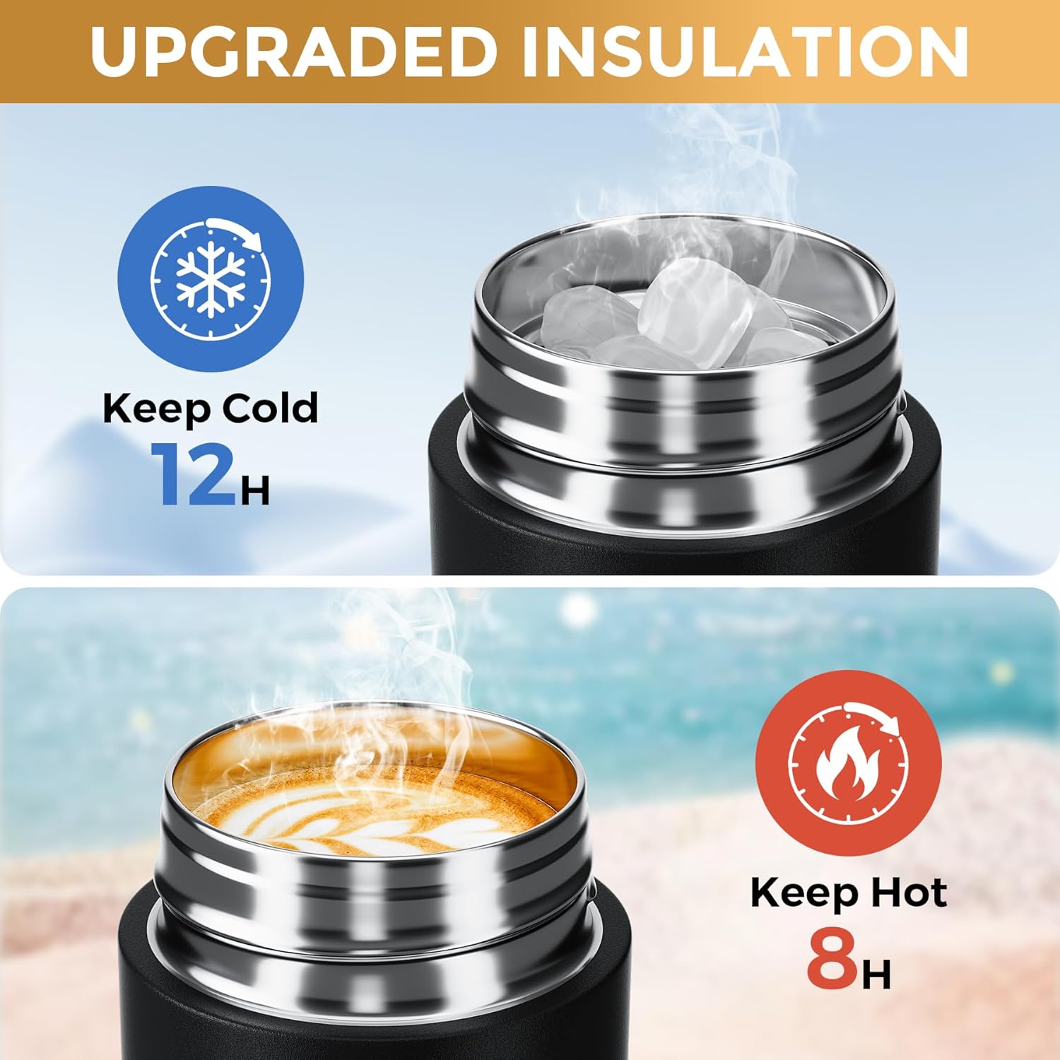 【Upgraded】Exllena Small Insulated Water Bottle 8 oz/250ml– Mini Insulated Water Bottle for Hot & Cold Drinks, Perfect Small Water Bottle for Travel, Purse...(Black) - Image 4