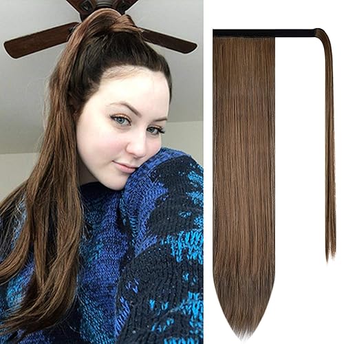 BARSDAR - Cola de caballo de 26 pulgadas con clip de extensión, largo y recto, en cabello de fibra sintética para mujeres