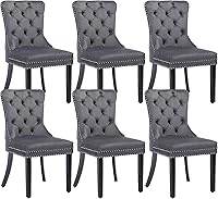Vista 56 de KCC Juego de 6 sillas de comedor de terciopelo, silla de comedor tapizada de alta gama con respaldo acolchado, anillo de tracción de cabeza de Beige
