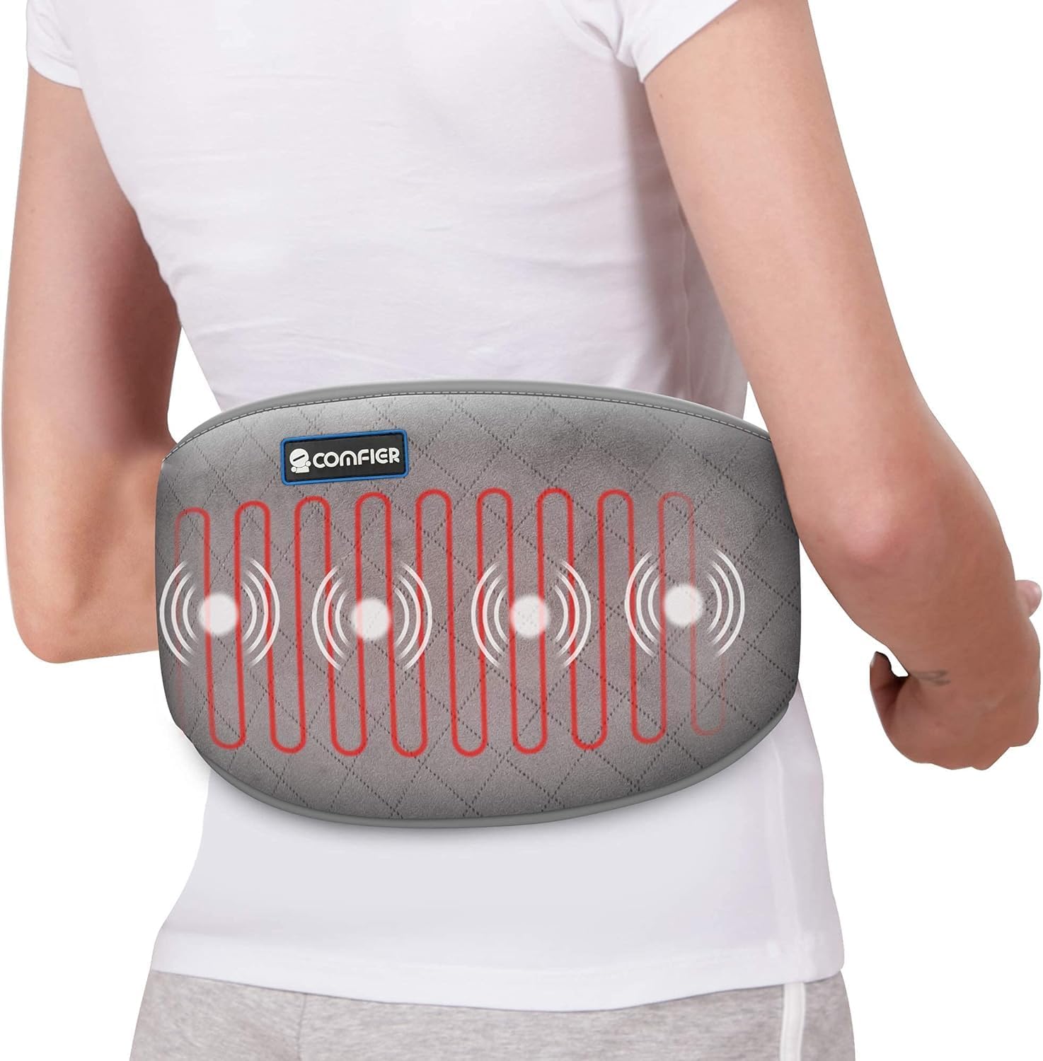 Comfier Heating Pad with Massager,Back Massager with 2 Heat Levels & 3 Massage Modes,Heating Pads for Cramps,Heated Massage Belt for Abdominal, Lumbar,Fit for Women,Men Gray 1 Count (Pack of 1)