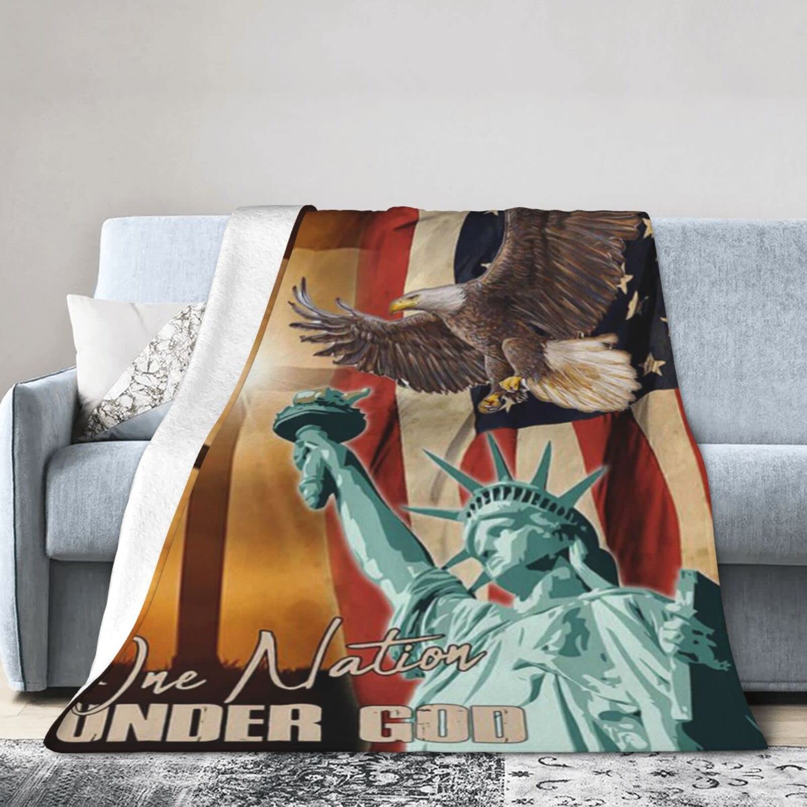 Lsjuee Flannel Fleece Blanket 60"X50" One Nation Under God America Bed Throw Blanket Weighted Ultra-Soft Travel Winter Blankets for Adult Keep Warm