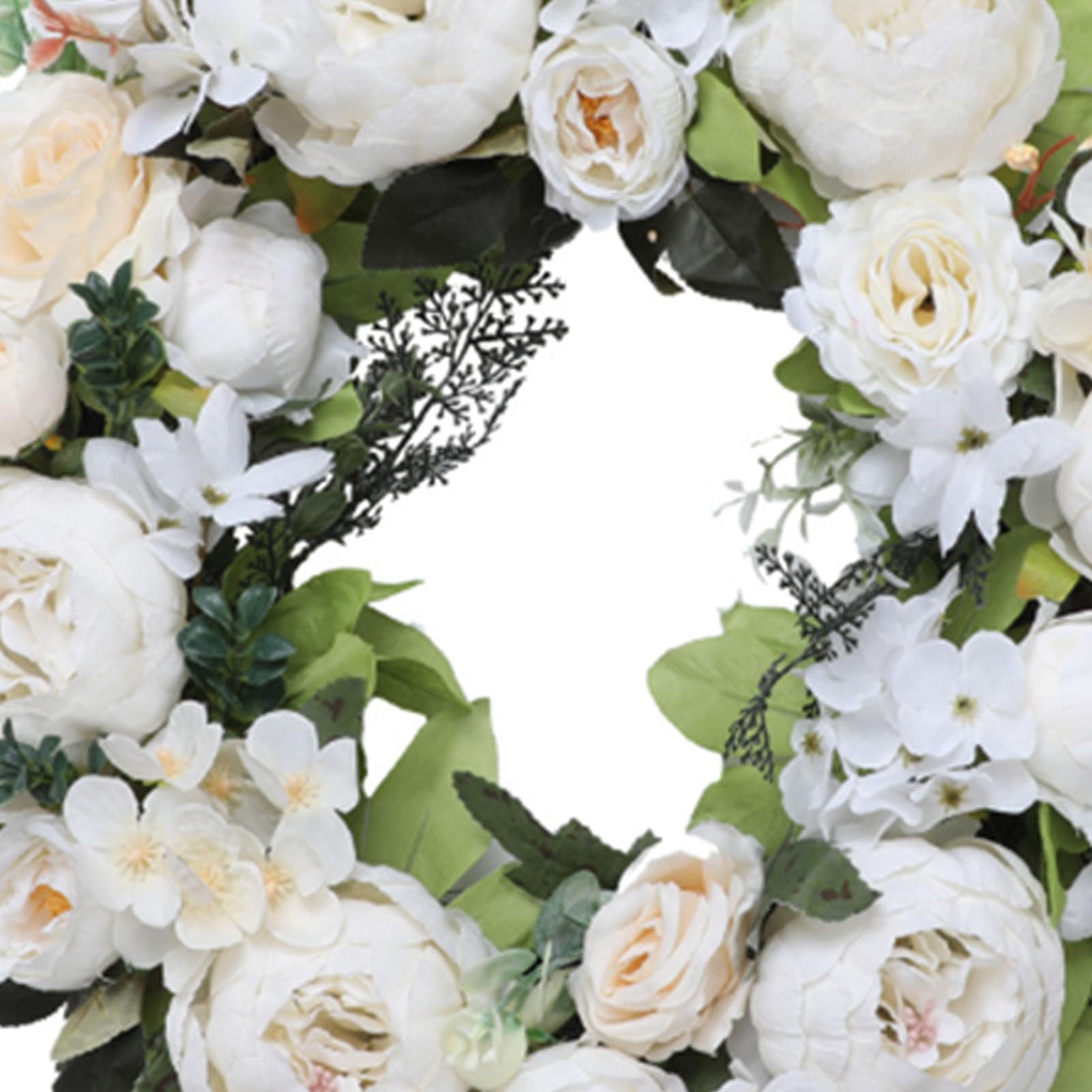 RIZGHWOY Ghirlanda Floreale di Peonia Rosa Artificiale, Decorazione da Appendere Alla Porta con Fiori Finti Fatti a Mano da 17,7 Pollici per la Casa della Parete di Nozze (WHITE)