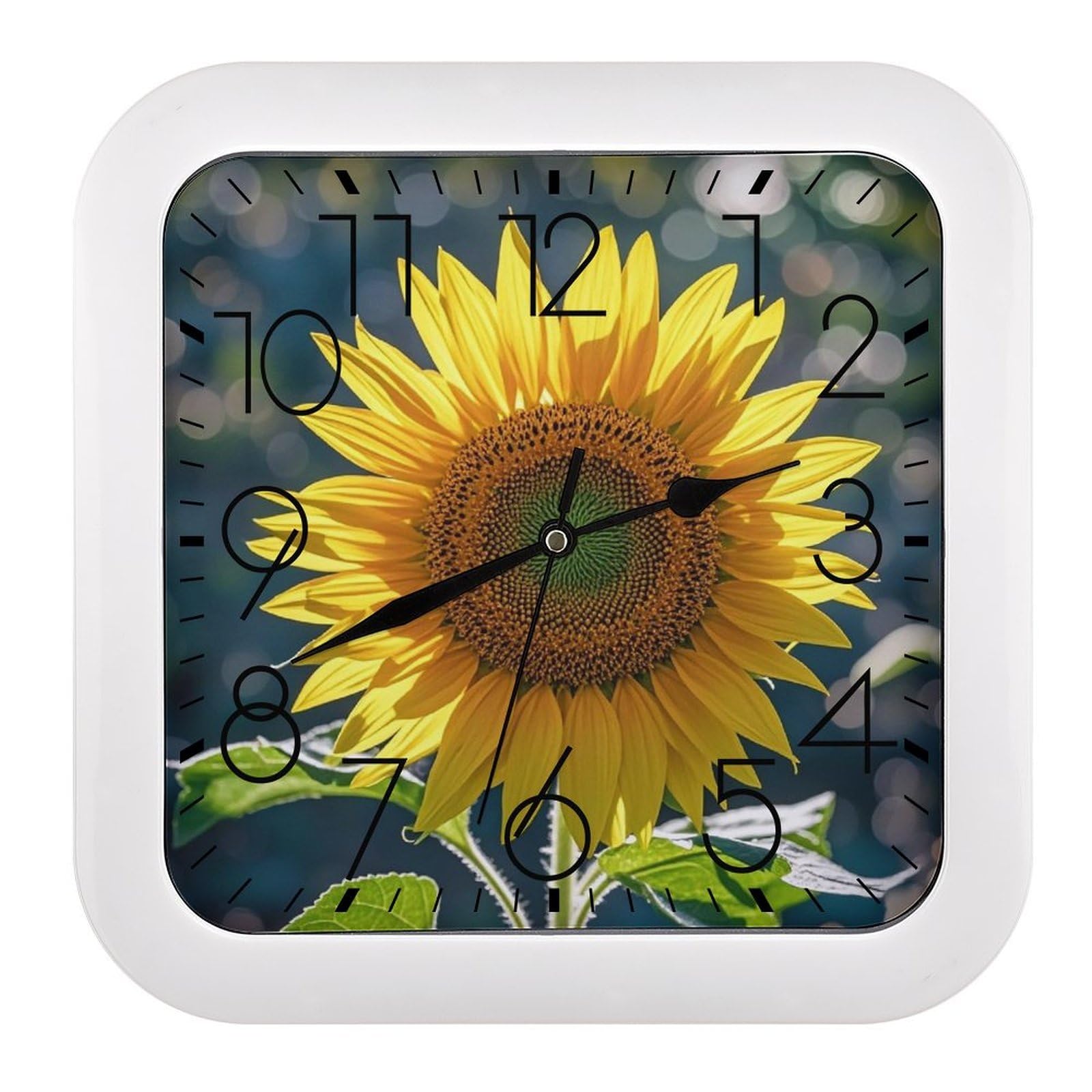 LZQPOEAS Night Sunflowers Wall Clock Fashionable Versatile Silent Wall Clock Simple Elegant Non Ticking Analog Clocks Easy to Install Square Modern Clocks for Home Decoration