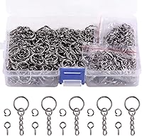 Vista 7 de Swpeet Juego de 450 llaveros plateados de 3/5 de pulgada y 0.591 in, incluye 150 anillos de llavero con cadena y 150 anillos de salto con 150 pines