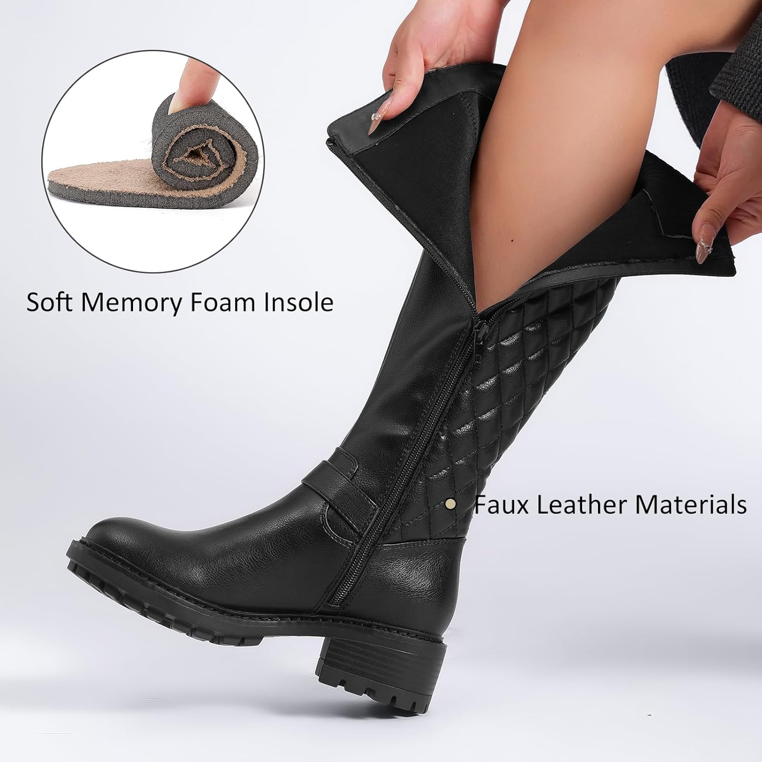 Knee High Boots for Women Classic Comfort Riding Combat Boot Round Toe Side Zipper Long Tall Fall Winter Womens Boots. - Image 2