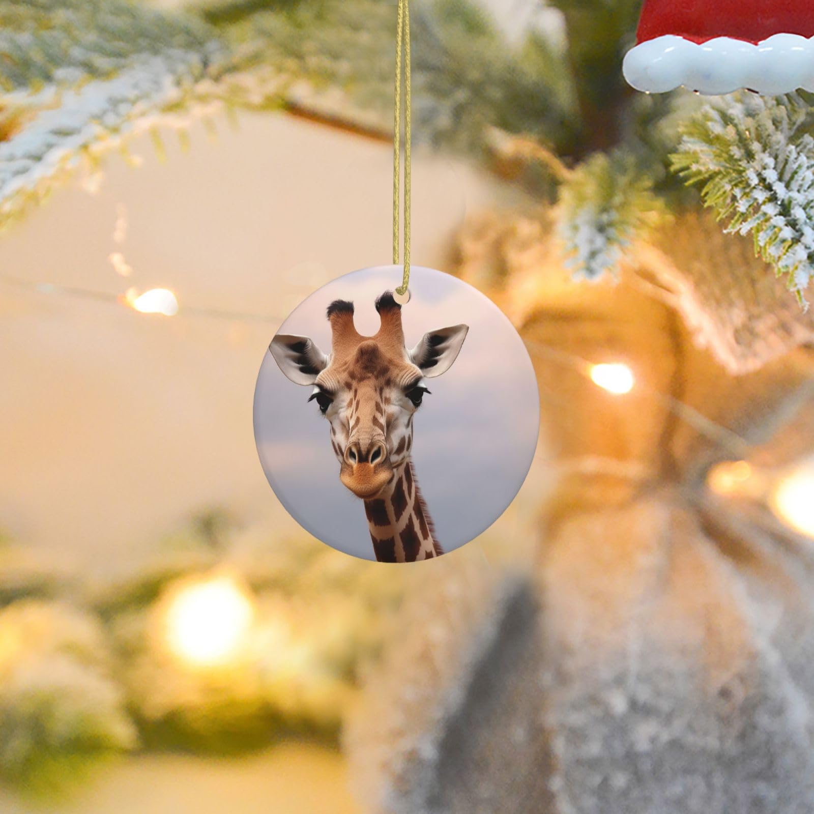 Christmas Tree Ornaments Ceramics Christmas Round Decorations Cute Giraffe Ceramics Ornaments Circle Pentagram Xmas Tree Hanging Pendant for Christmas Tree Party Holiday Home Decor