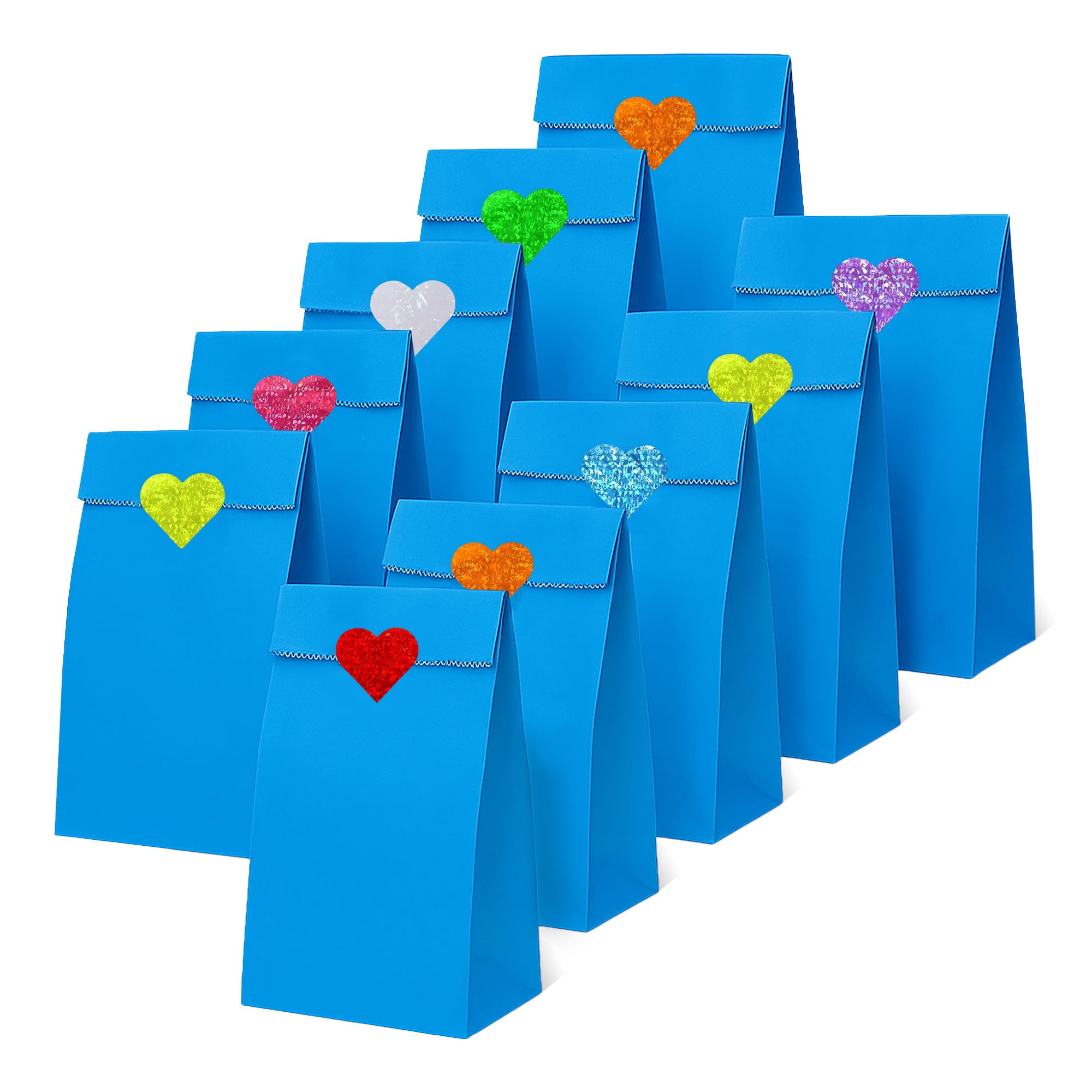 Thepaperbagstore 50 Blue Paper Party Bags with Heart Stickers