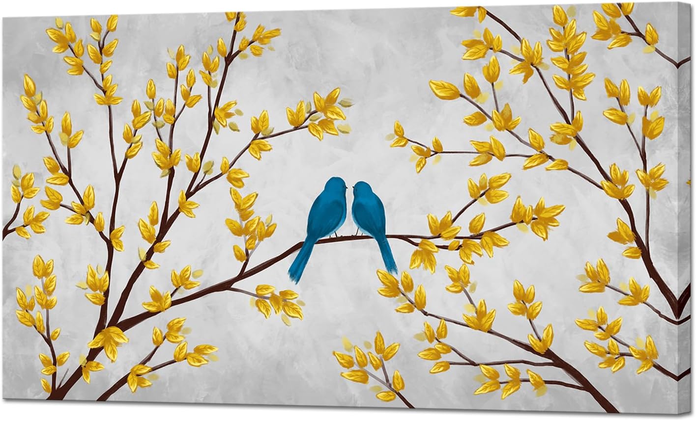DuoBaorom Blue Bird on YellowTree Branch Canvas Wall Art Large Artwork Picture Bedroom Living Room Decor 20"x36"