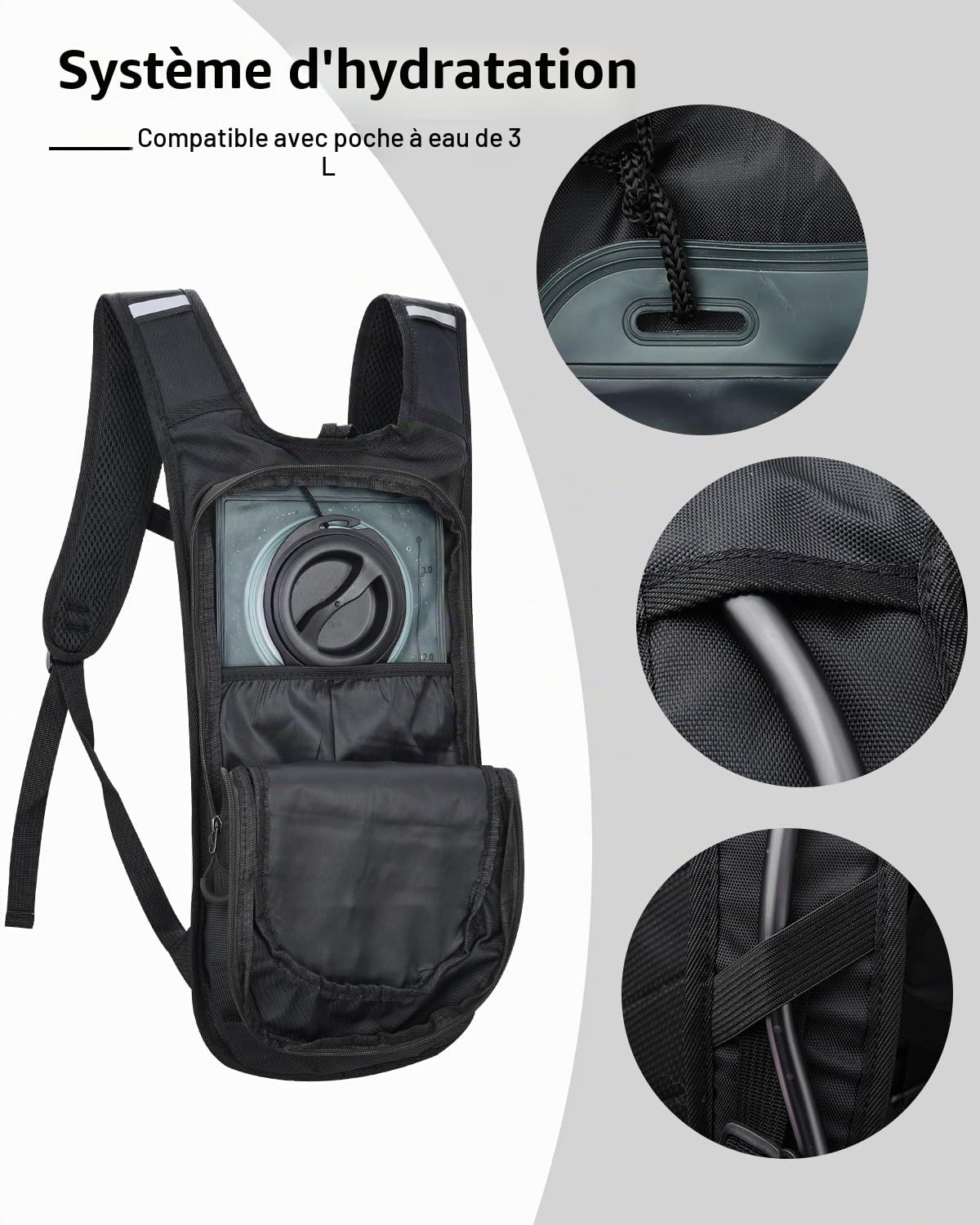 Sac à Dos Vélo VTT Léger, Sac a Dos Ski Homme Femme, Imperméable Sacs d'hydratation pour Cyclisme Course Randonnée Moto, Gris foncé