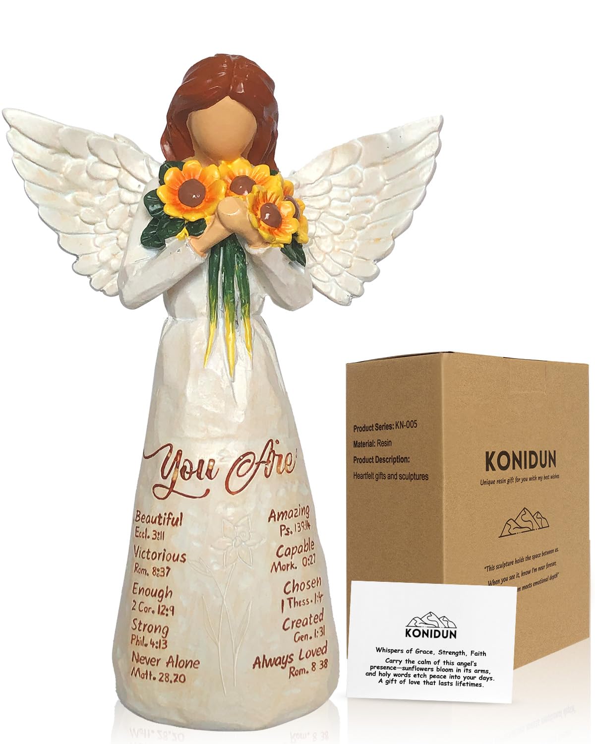 Sunflower Gifts for Women, Sunflower Angel Statue with Bible Verse, Christian Gift for Women, Spiritual Gifts for Women, Get Well Healing Statue, Resin Figurines for Shelf, Church, Tabletop Decor