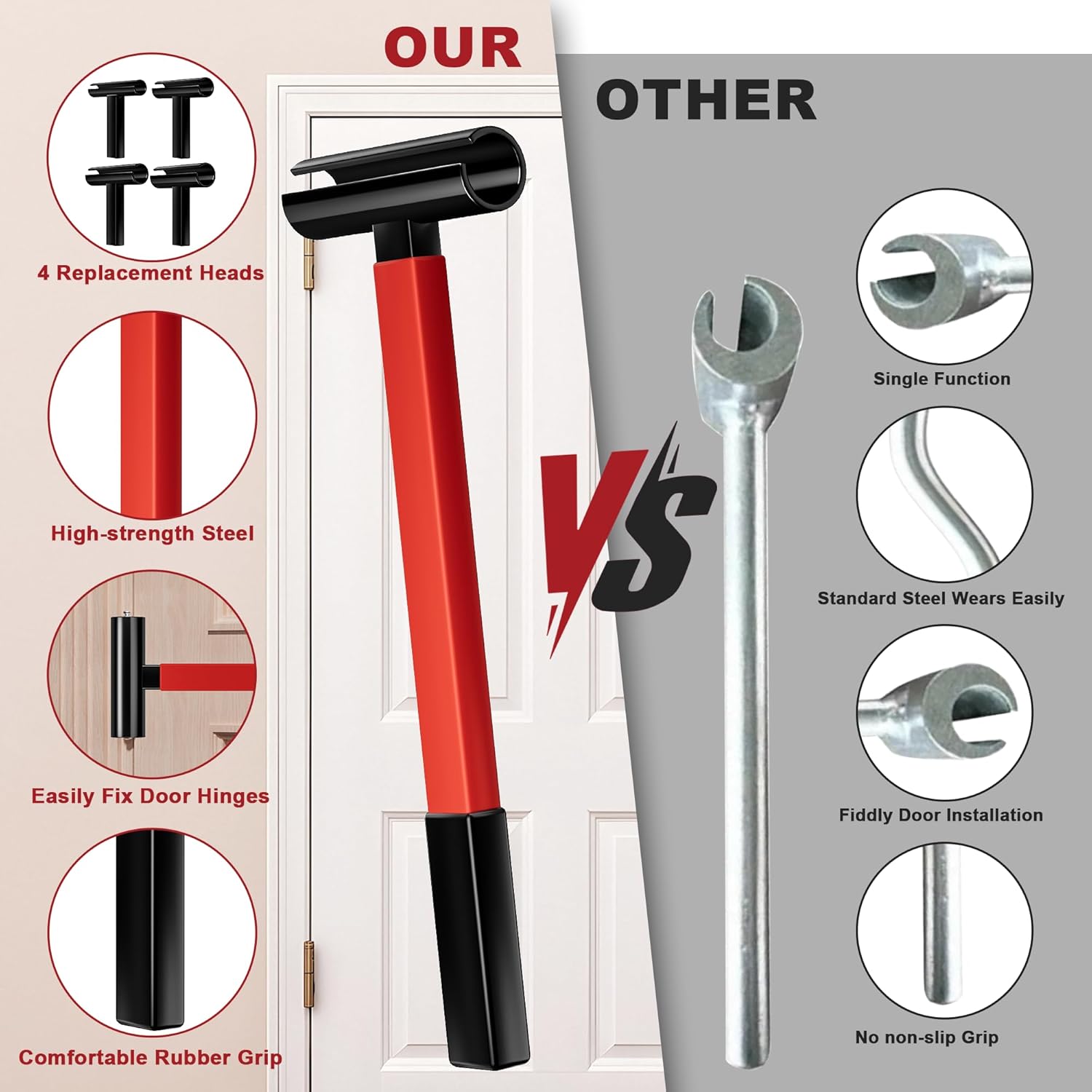 Door Hinge Adjustment Tool Kit,4 in 1 Rotary Hinge Gap Adjusting Wrench 0.55 in/0.71 in/0.82 in/0.98 in Multi-Size Diameter for Residential Commercial Heavy Door Hinge Adjuster Alignment Bender Tool